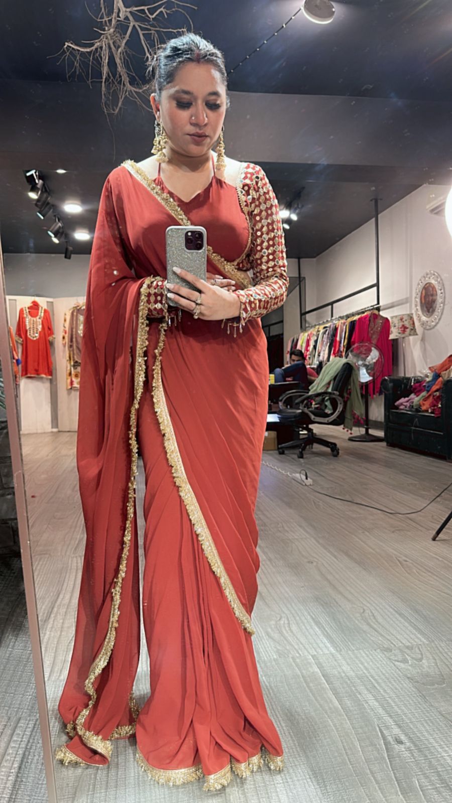 Doli Rust Designer Saree ( Delivery after Karwachauth )