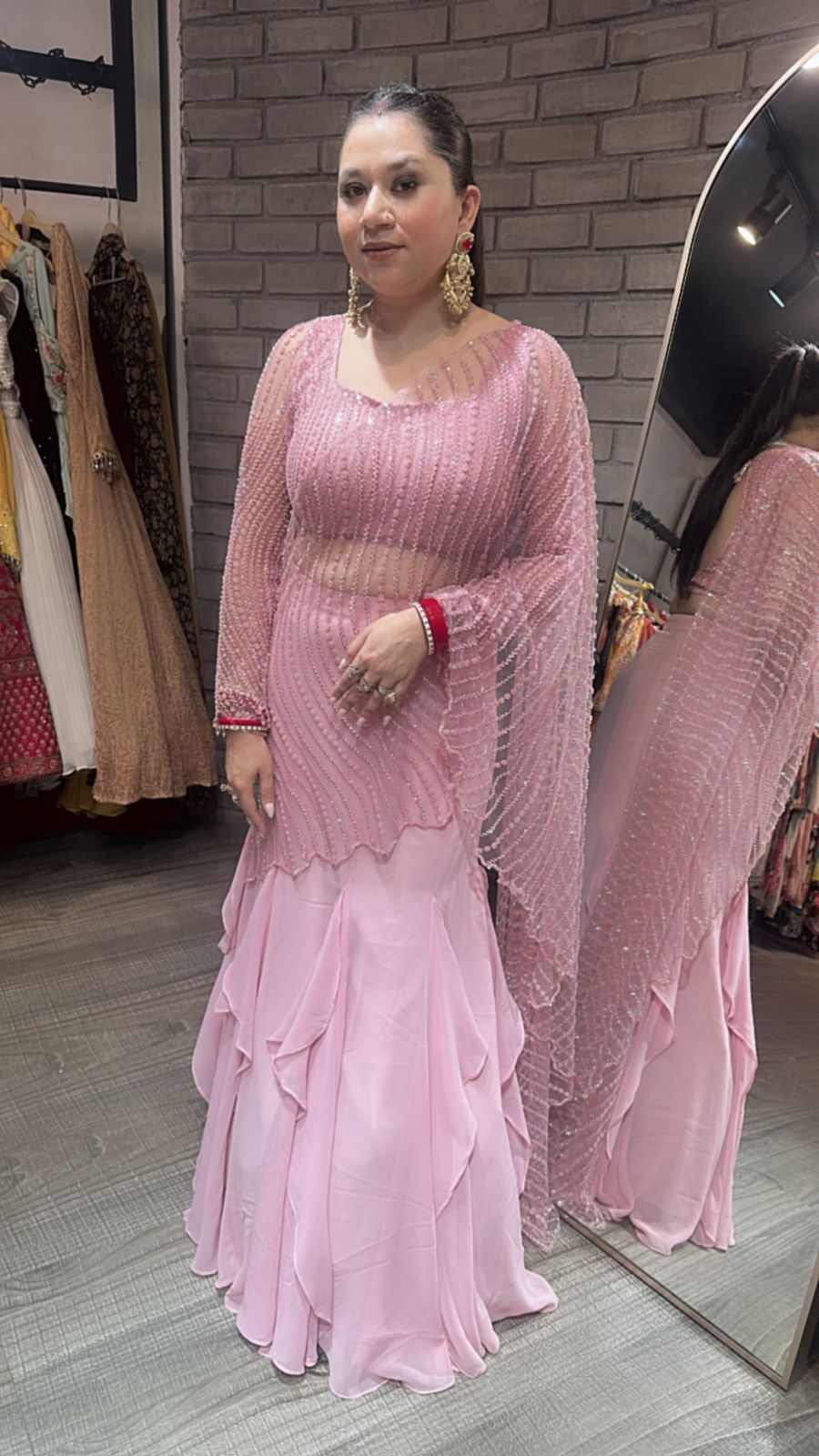 Karwa chauth Baby pink Designer Saree