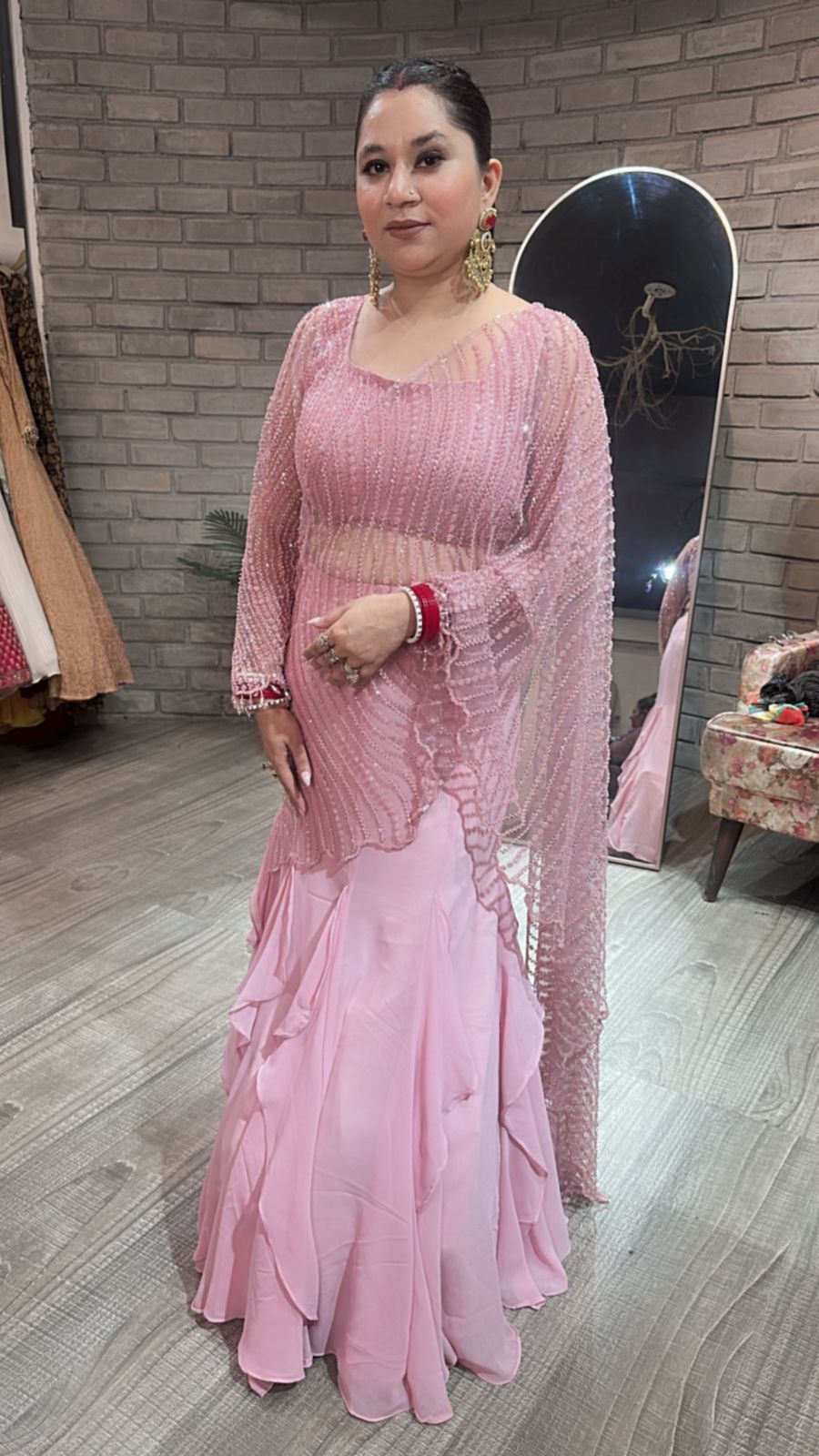 Karwa chauth Baby pink Designer Saree