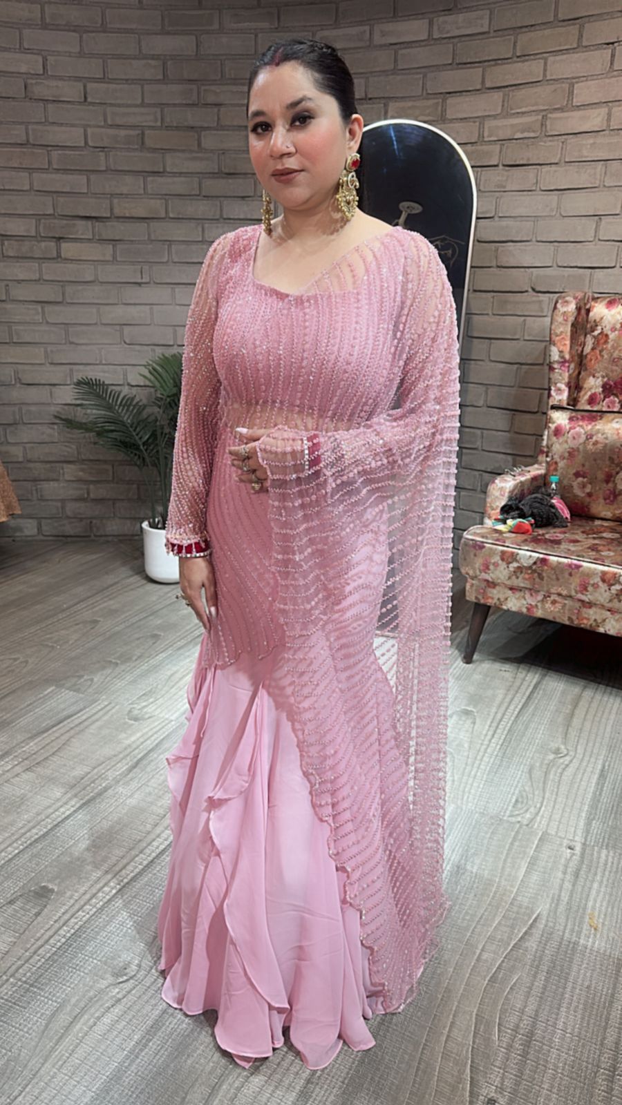 Karwa chauth Baby pink Designer Saree