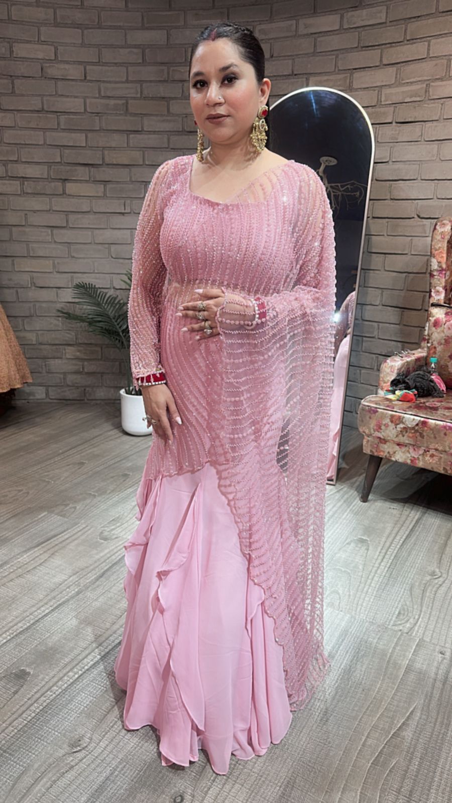 Karwa chauth Baby pink Designer Saree