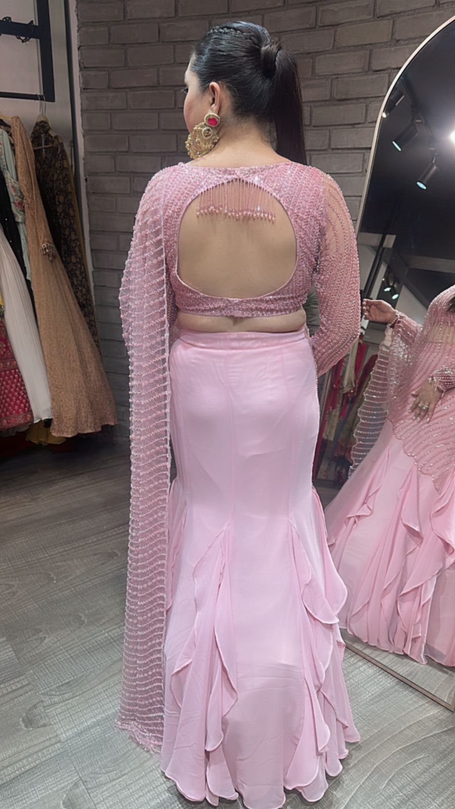 Karwa chauth Baby pink Designer Saree