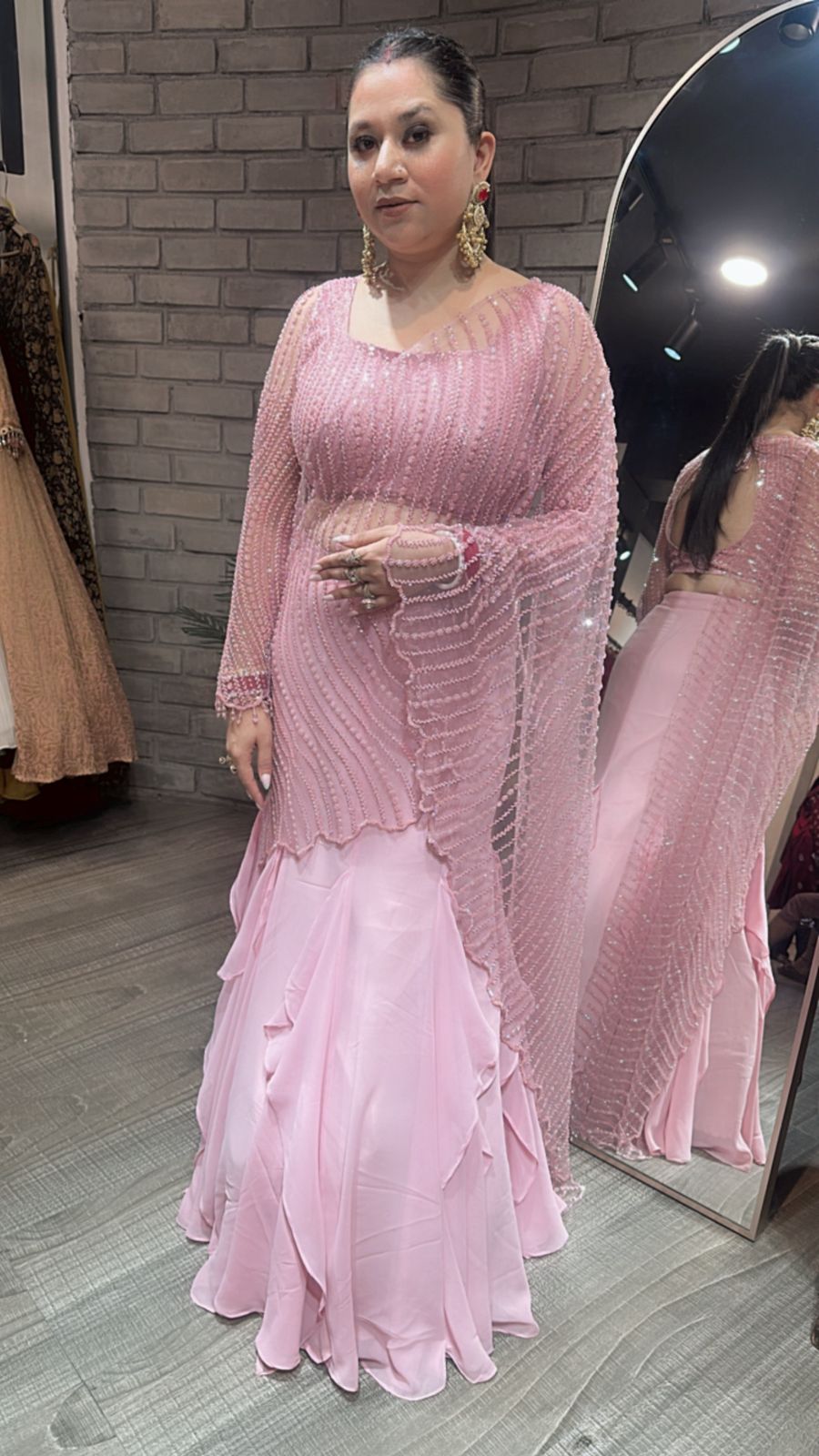 Karwa chauth Baby pink Designer Saree