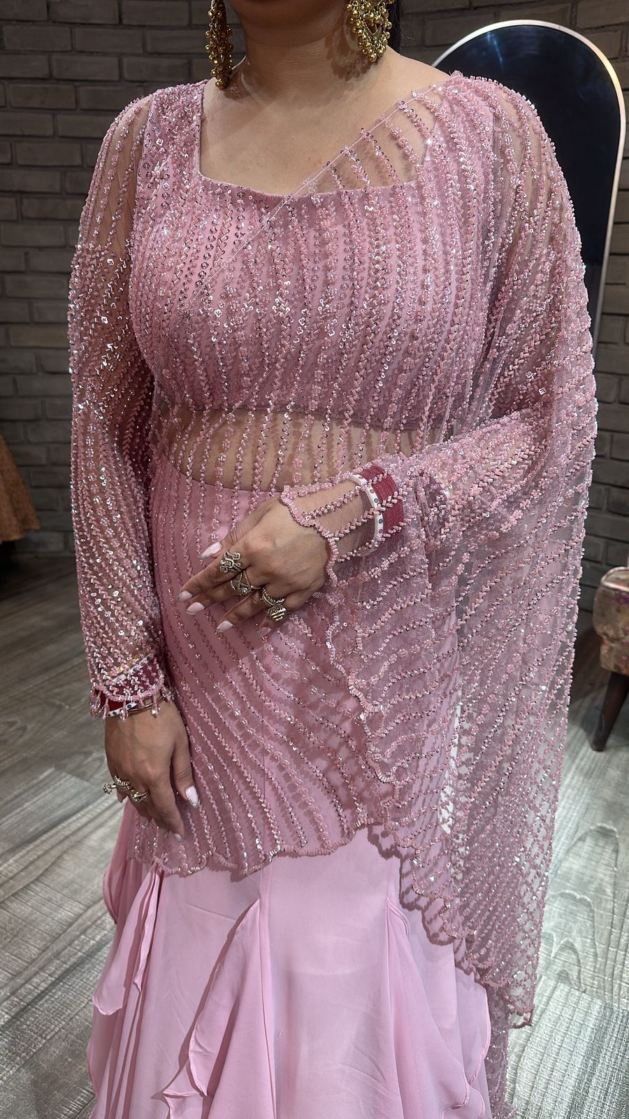 Karwa chauth Baby pink Designer Saree