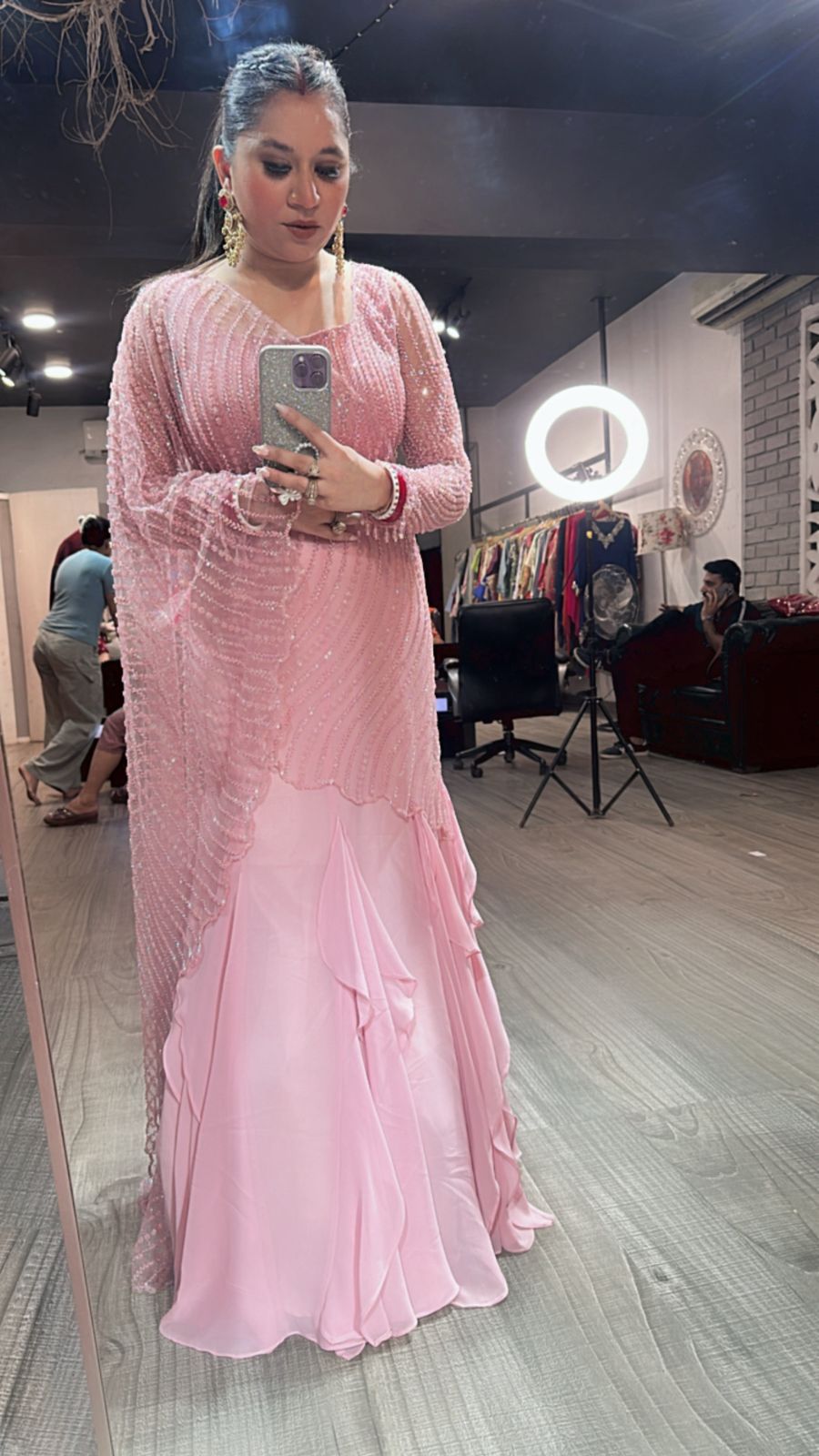 Karwa chauth Baby pink Designer Saree