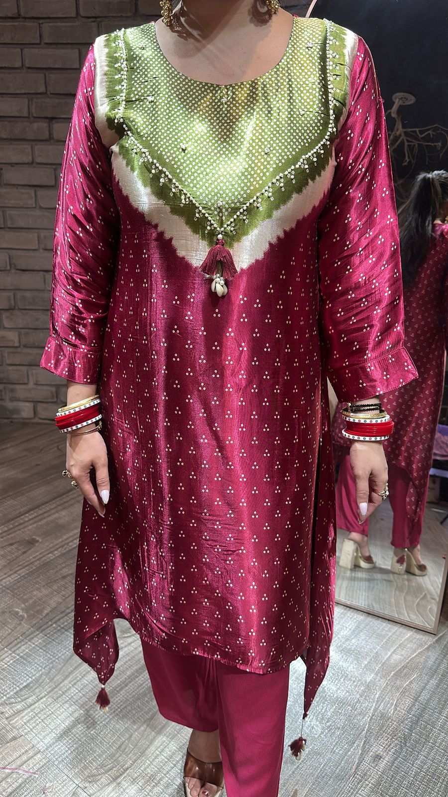 Vivah mahroon Green Tunic Set