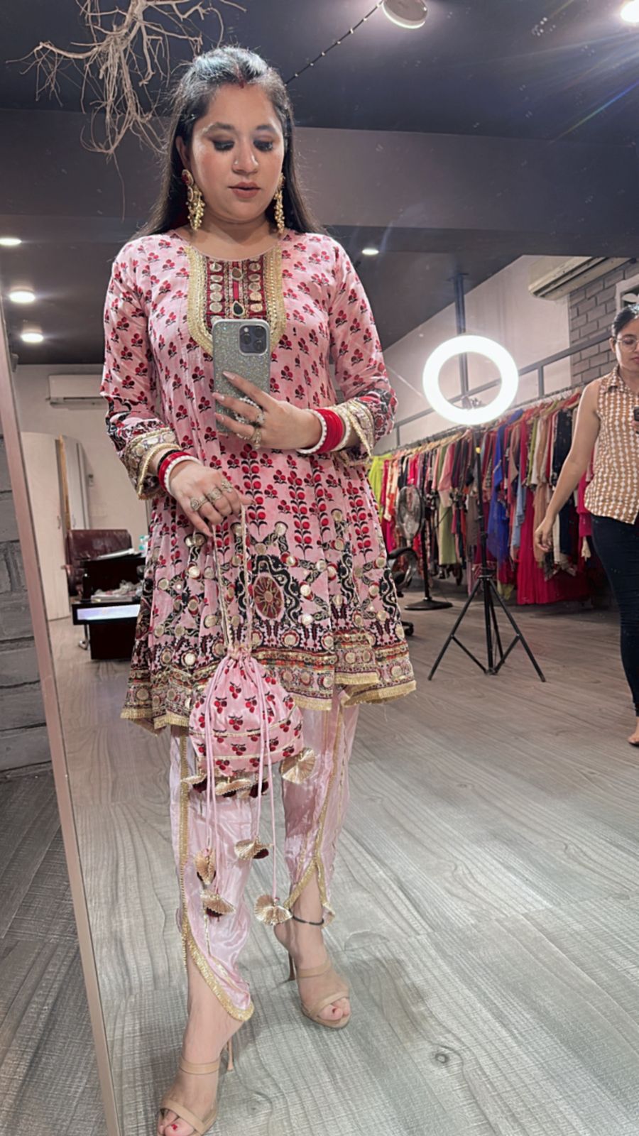 Navratri Baby pink Digital peplum Dhoti