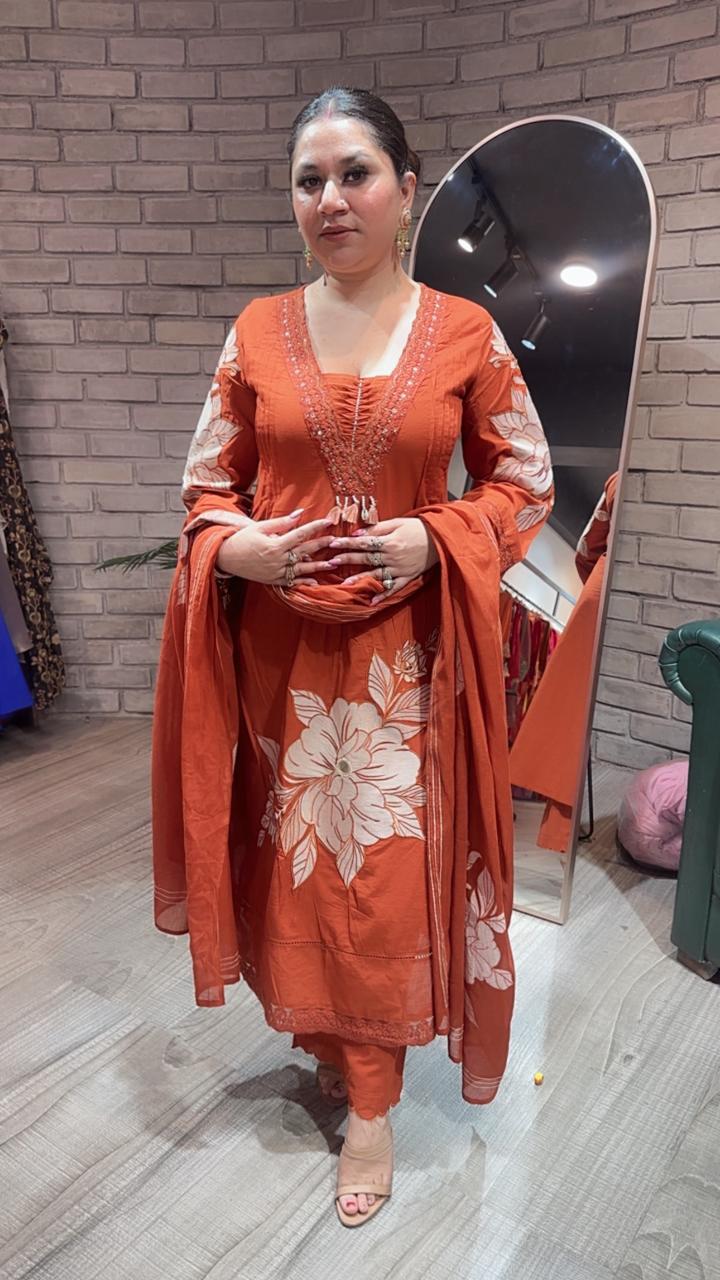 Kalakhata Rust Cotton suit