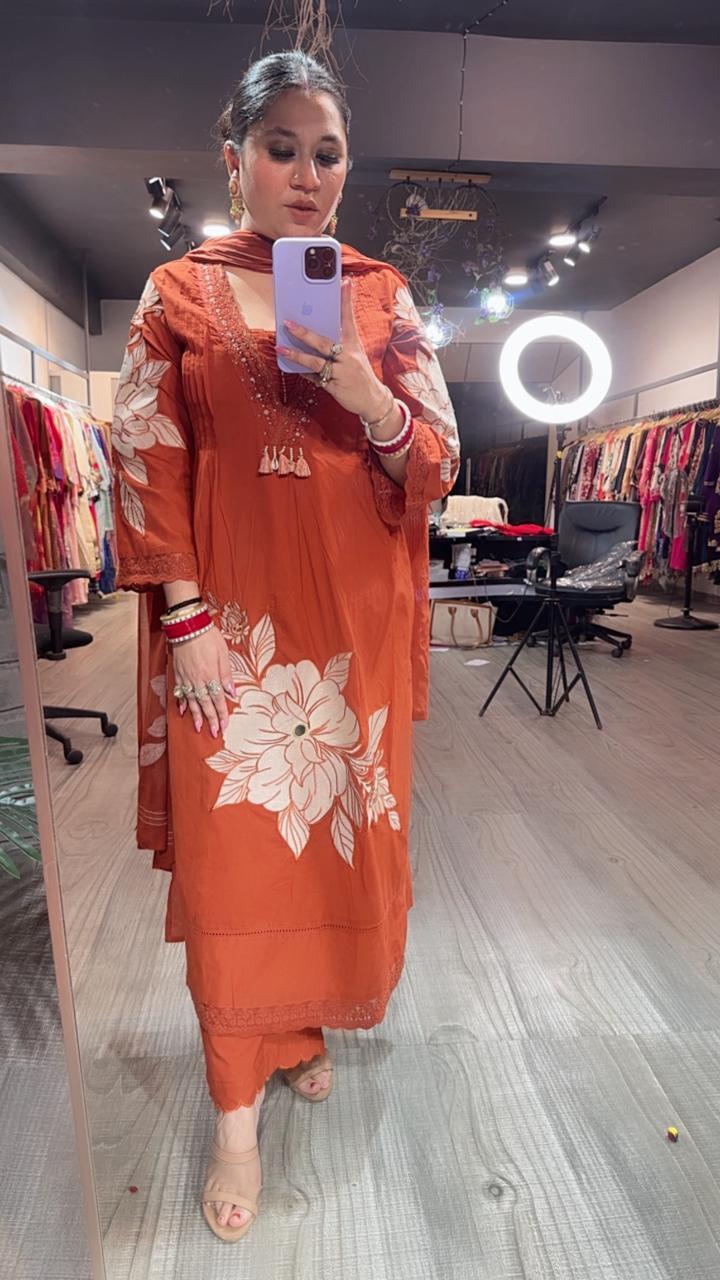 Kalakhata Rust Cotton suit