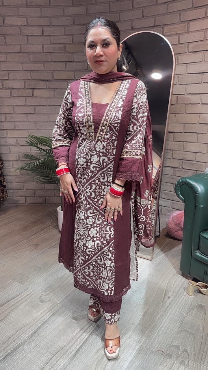 Kashish Wine Designer Cotton suit