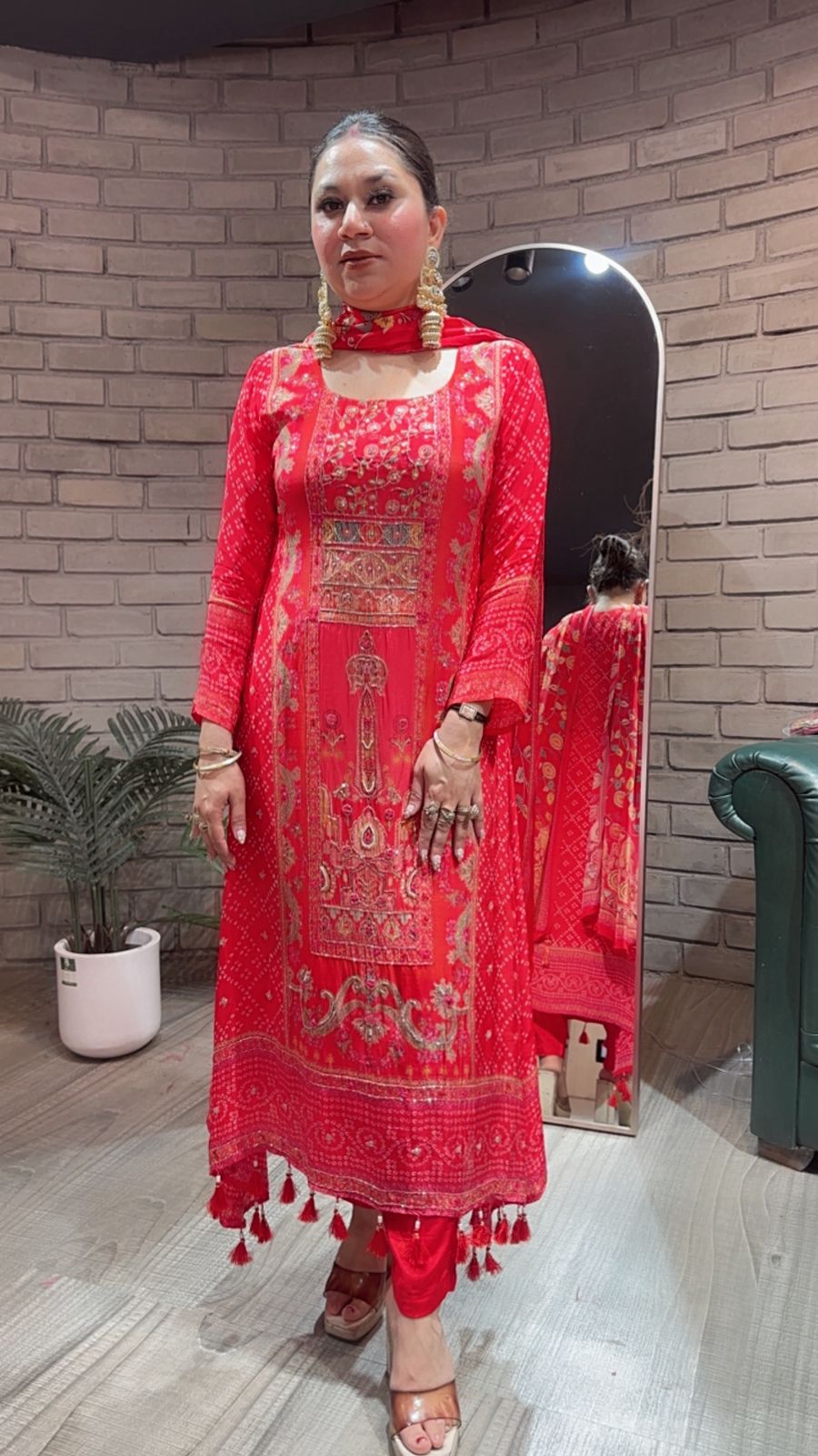 Gulzar Red Digital C-Cut Designer suit