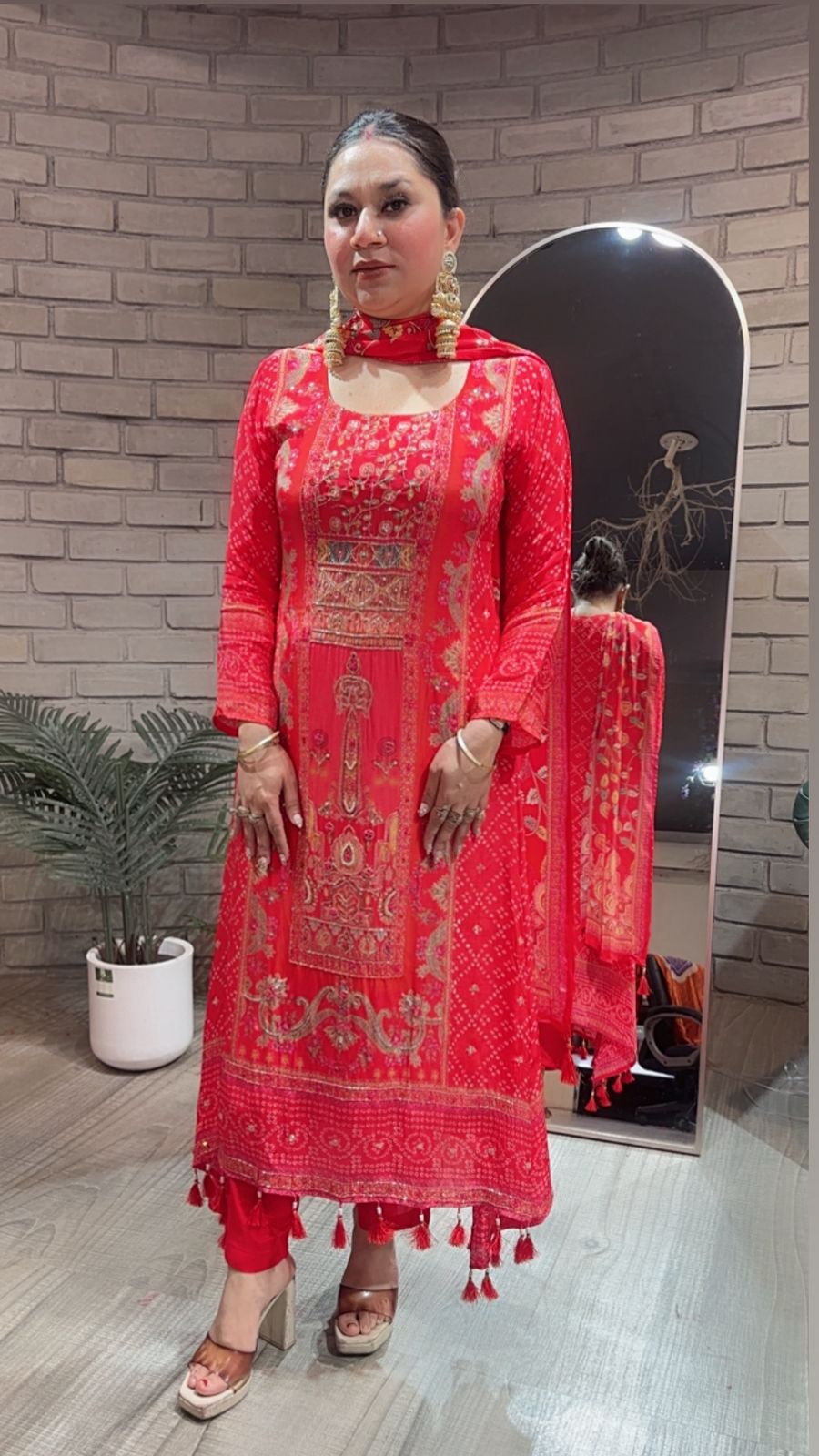 Gulzar Red Digital C-Cut Designer suit