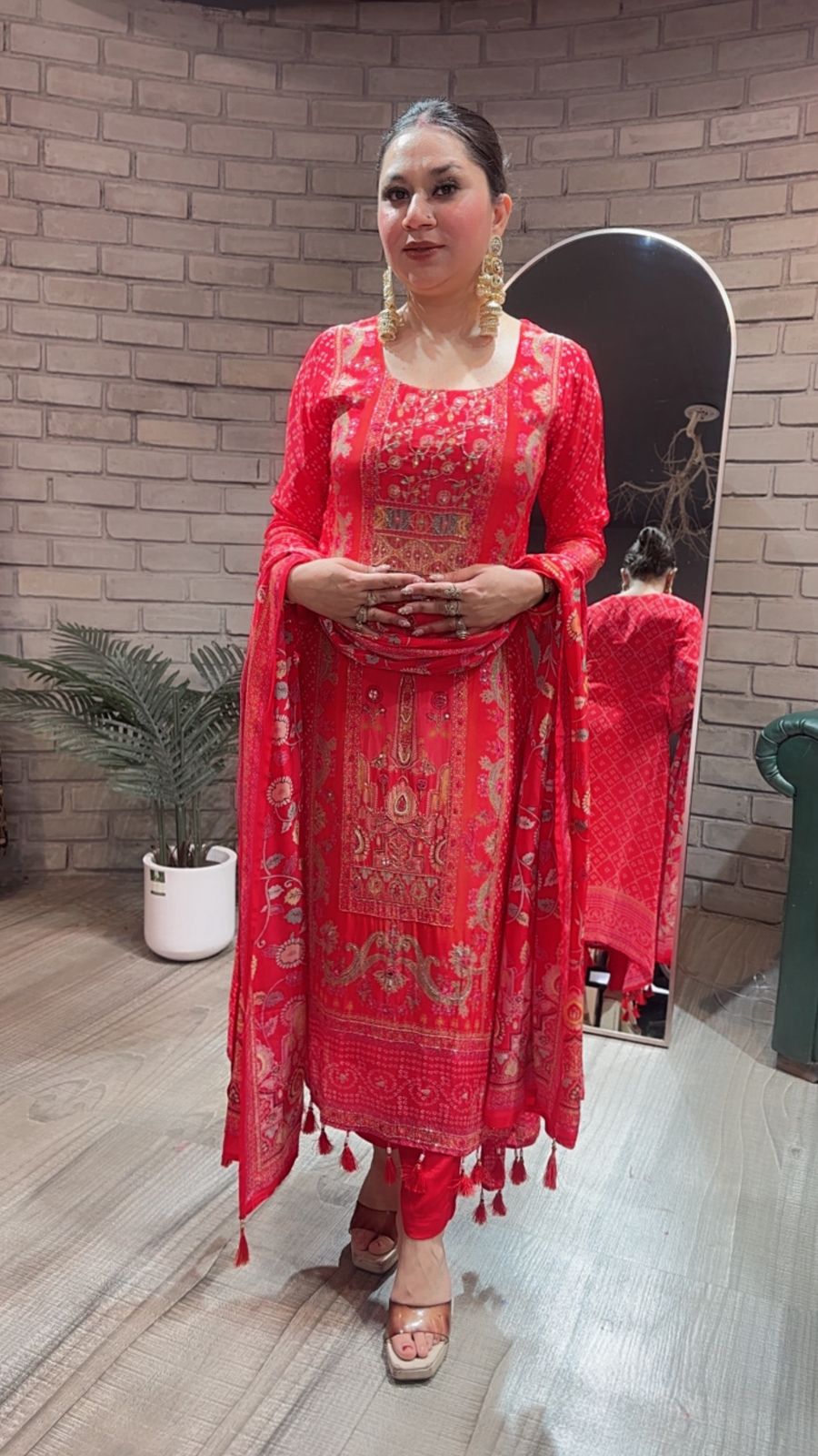 Gulzar Red Digital C-Cut Designer suit