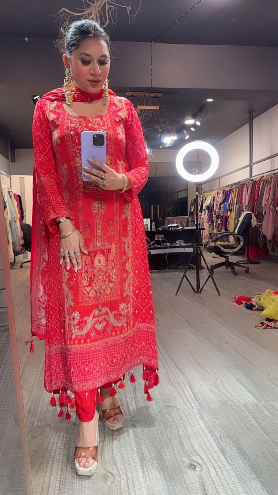Gulzar Red Digital C-Cut Designer suit