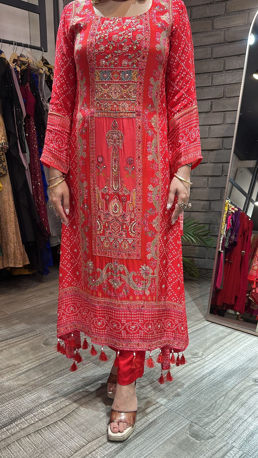 Gulzar Red Digital C-Cut Designer suit