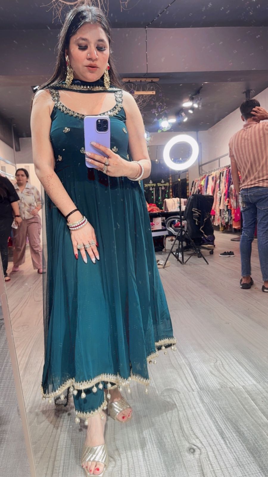 Deepavali Bottel Green Anarkali Suit