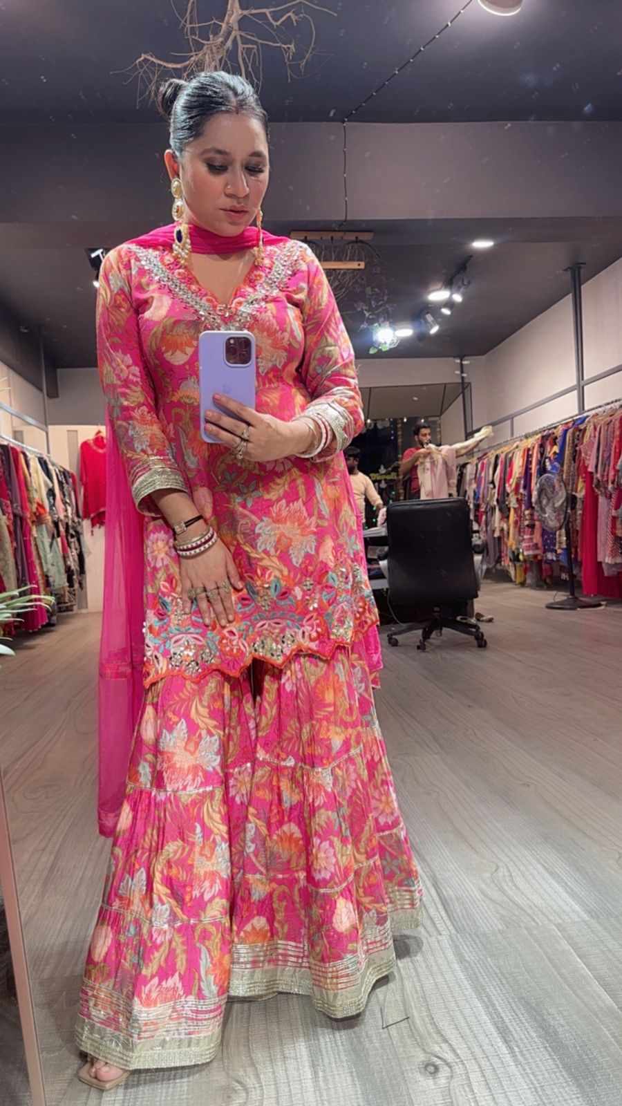 Bhai dooj pink Digital Print Sharara suit
