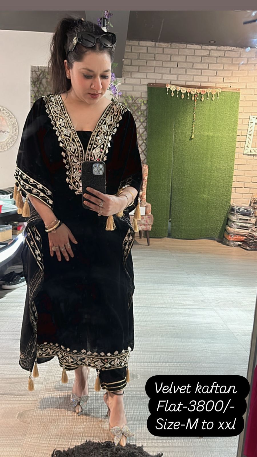 Farzana Black velvet pati work kaftan
