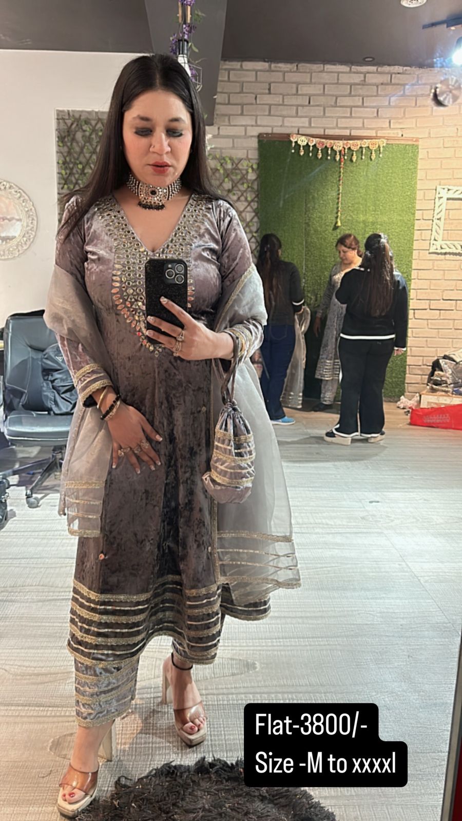 Mahal Grey Mirror potli Suit