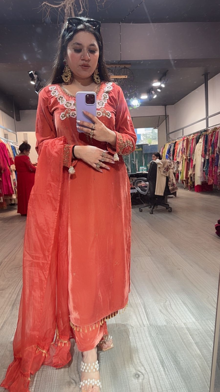 Celebrity Rust Handwork velvet suit