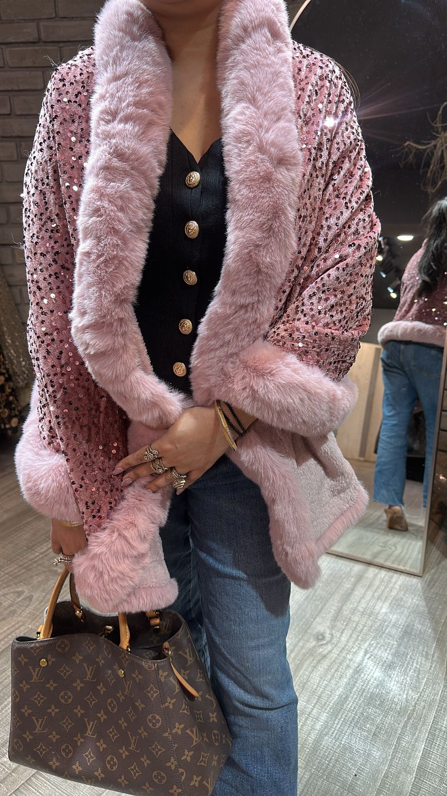 Glitter Pink Fur Stole