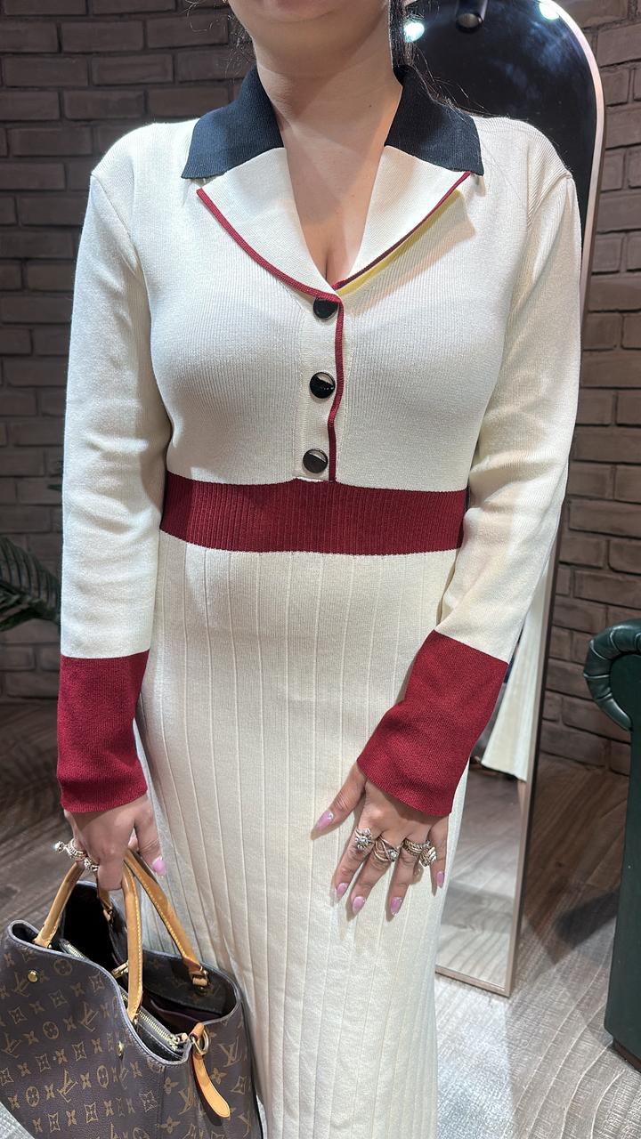 Bella Ivory Red Woolen Dress