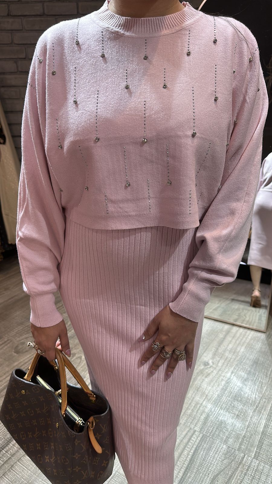 Frosty Baby Pink crop Sweater Dress