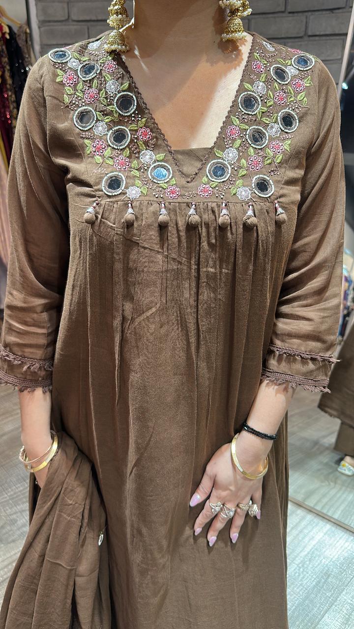 Kanpur Coffee Mirror A-Line Cotton suit