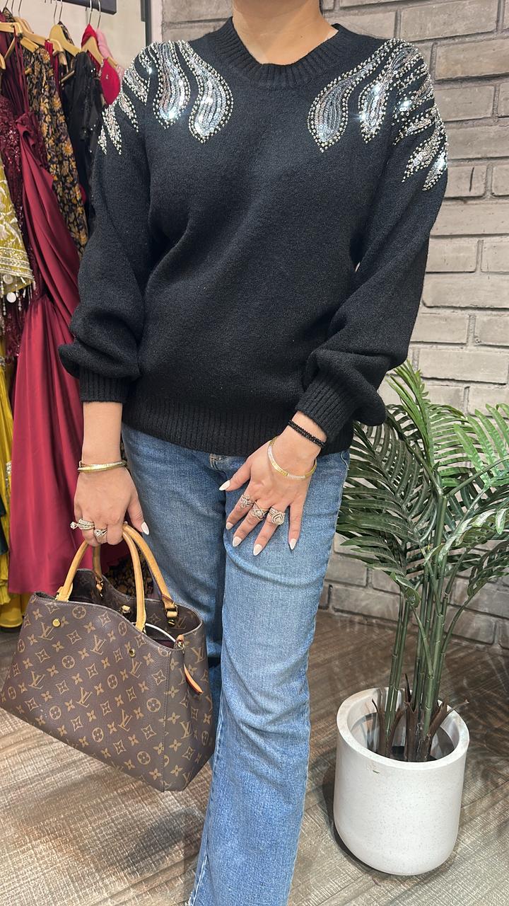 Elles Black Woolen Sweater