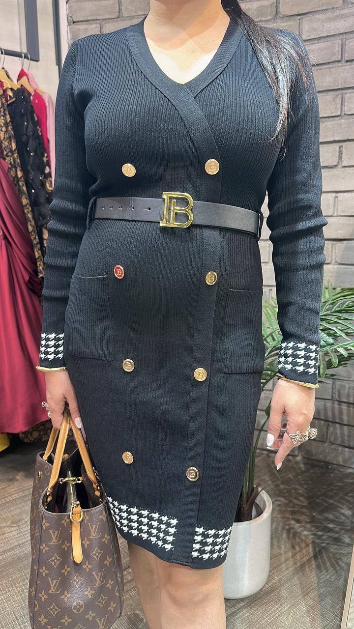 Balmain Black white Woolen Dress