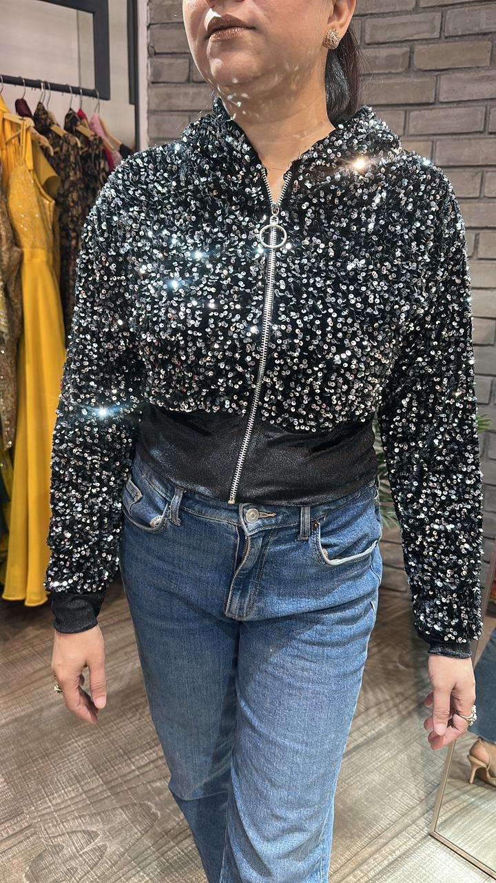 Twinkle Silver Black Velevt jacket