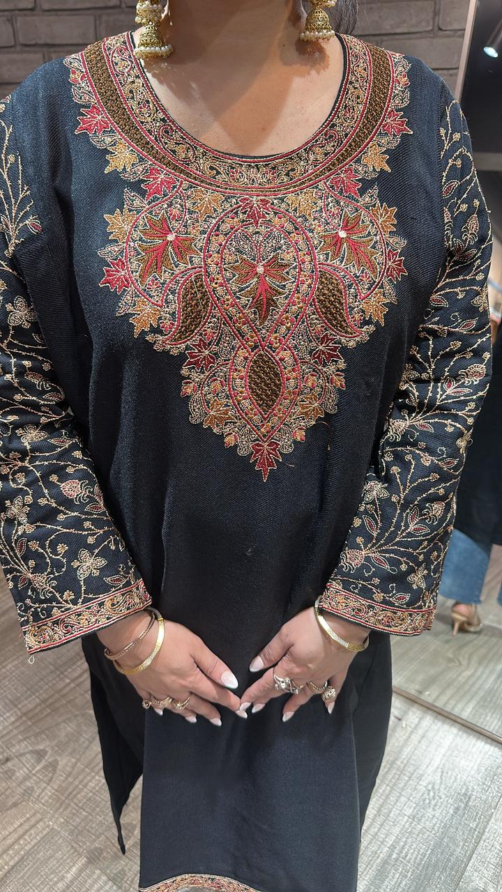 Kashmiri phiran Black Thread work