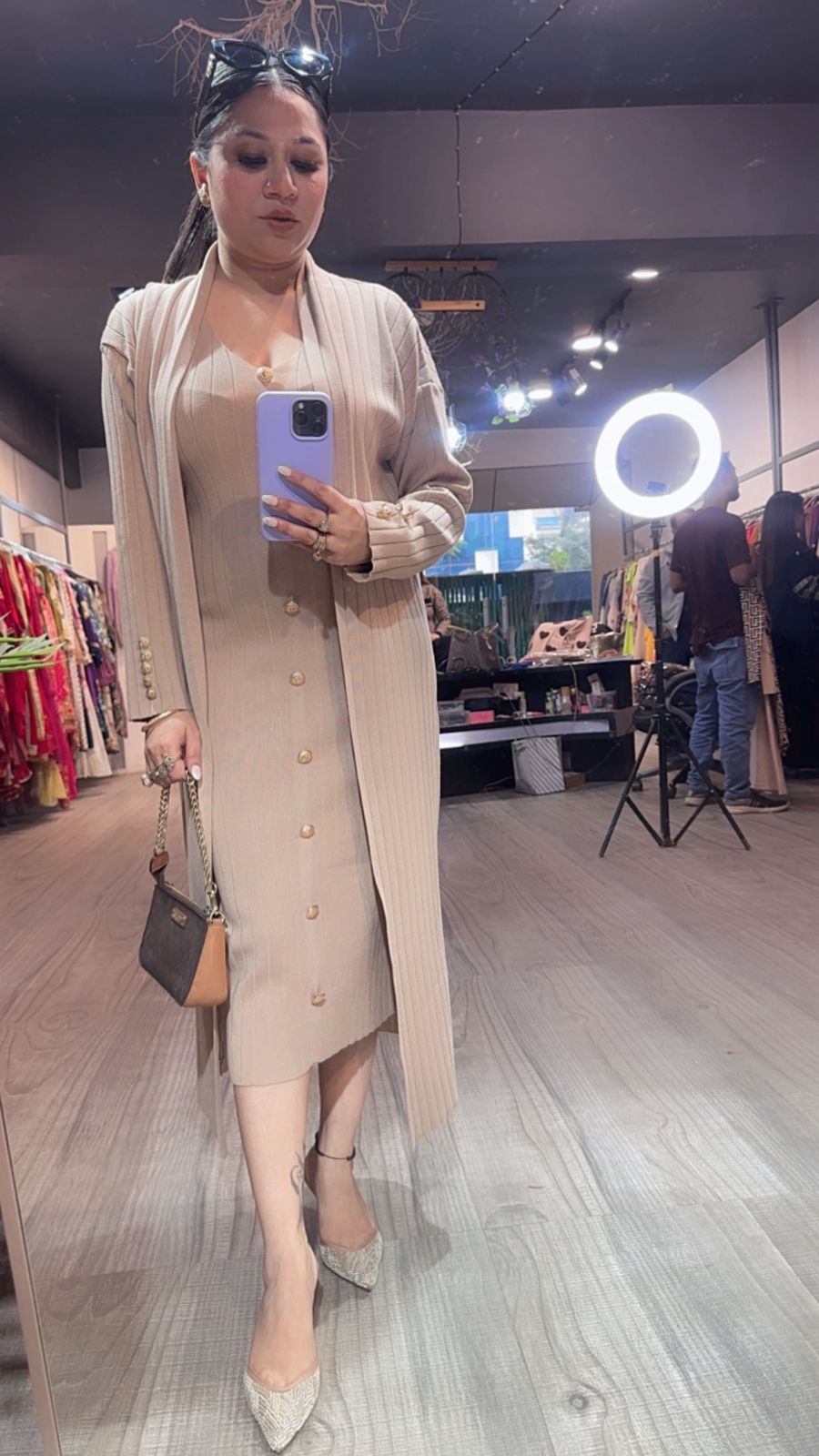 Crew Beige Woolen Shrug Dress