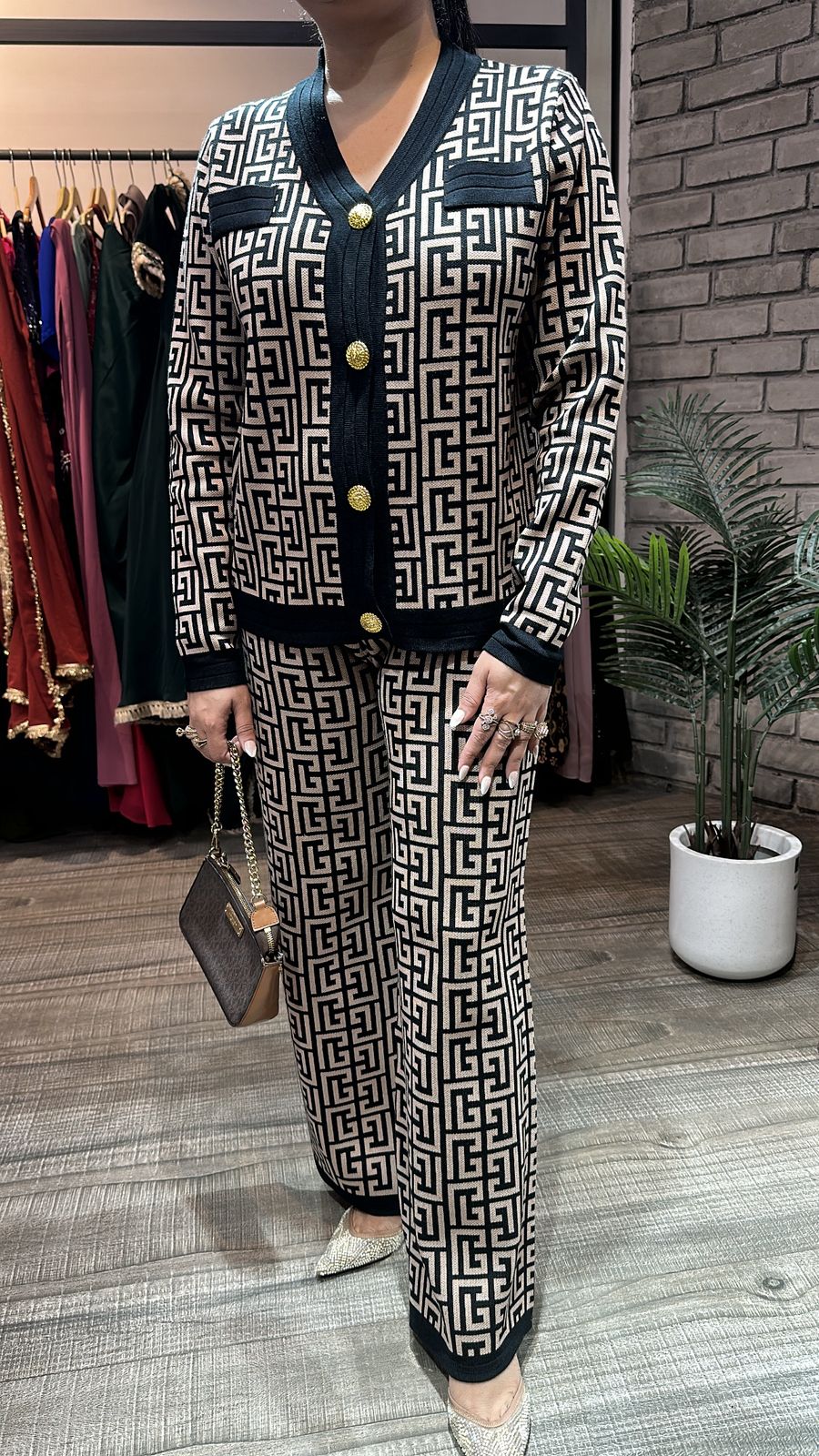 Hazelnut Beige Black Woolen Cordset