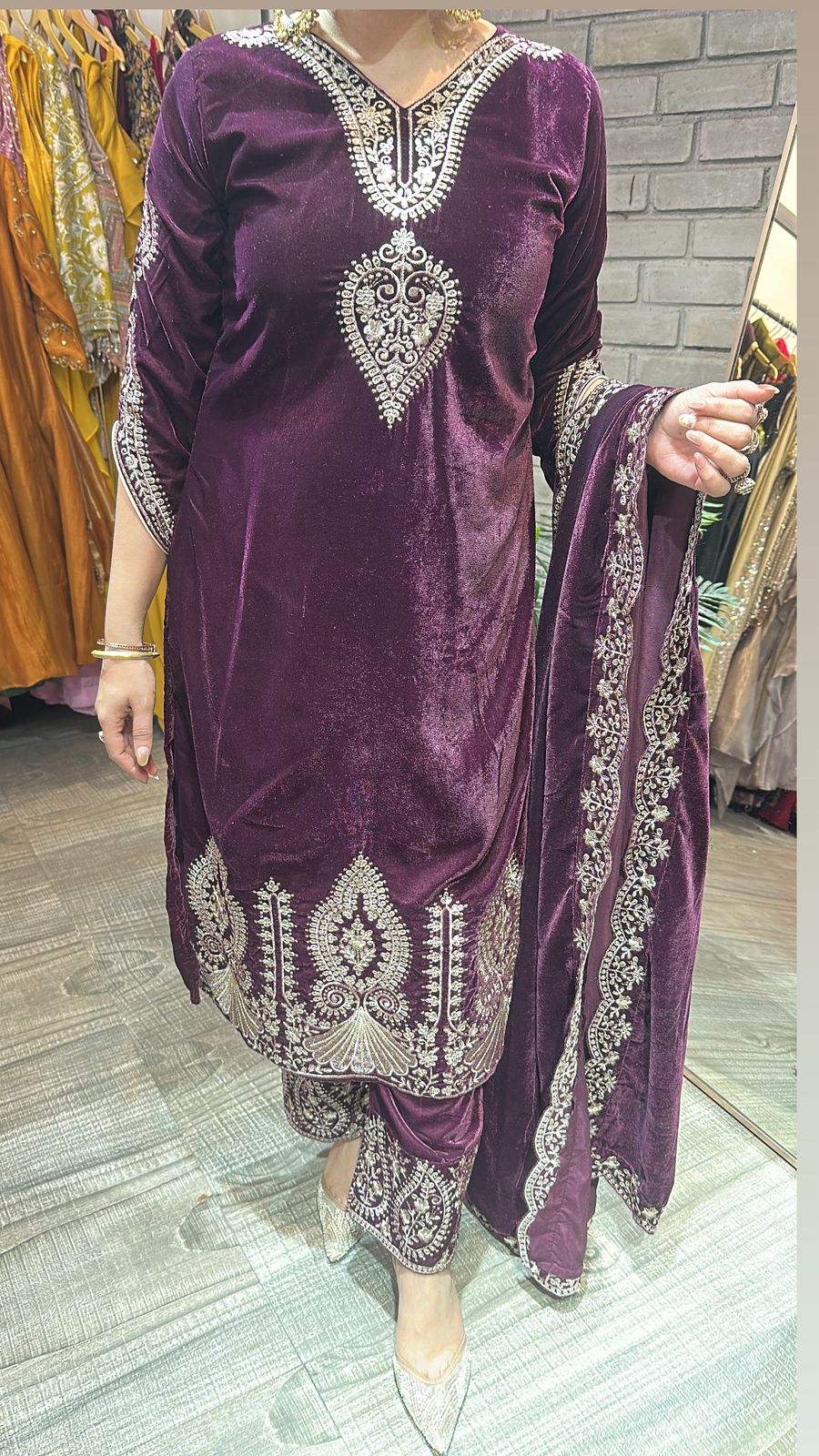 Tehseen wine Designer velvet Suit