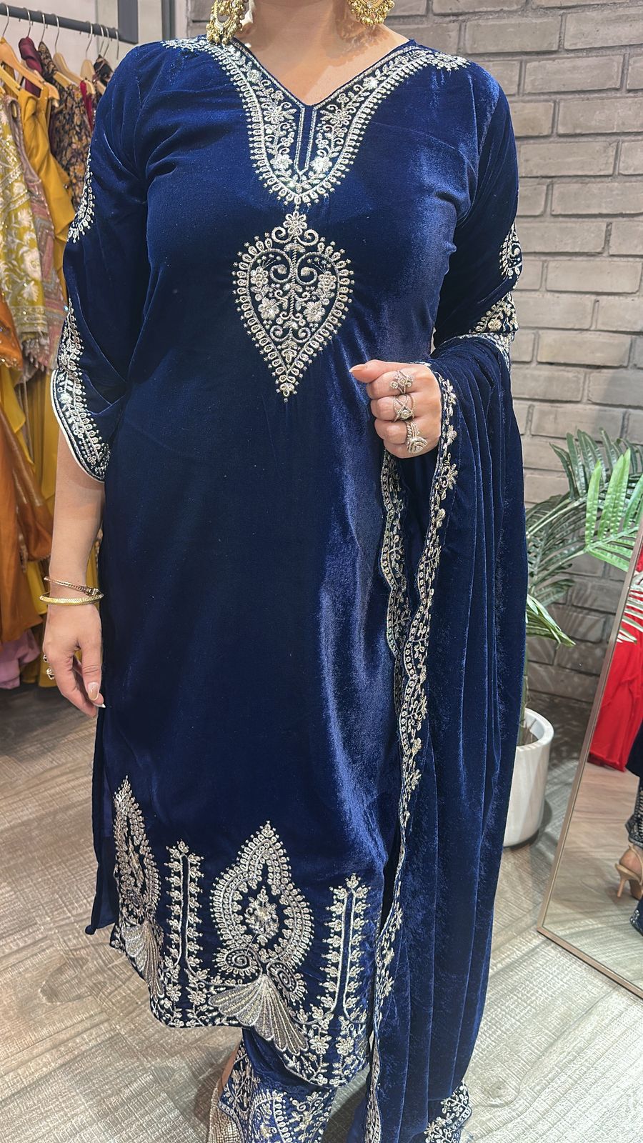 Tehseen Navy Blue Designer velvet Suit