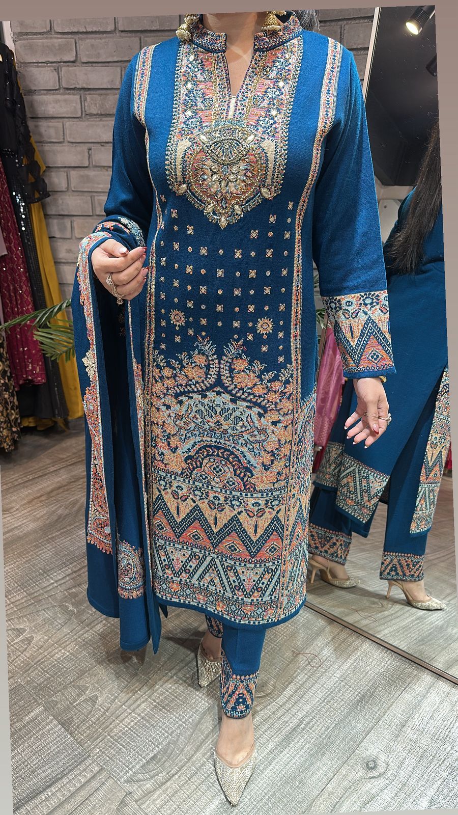 Garam Masala Teal Blue Woolen Designer suit