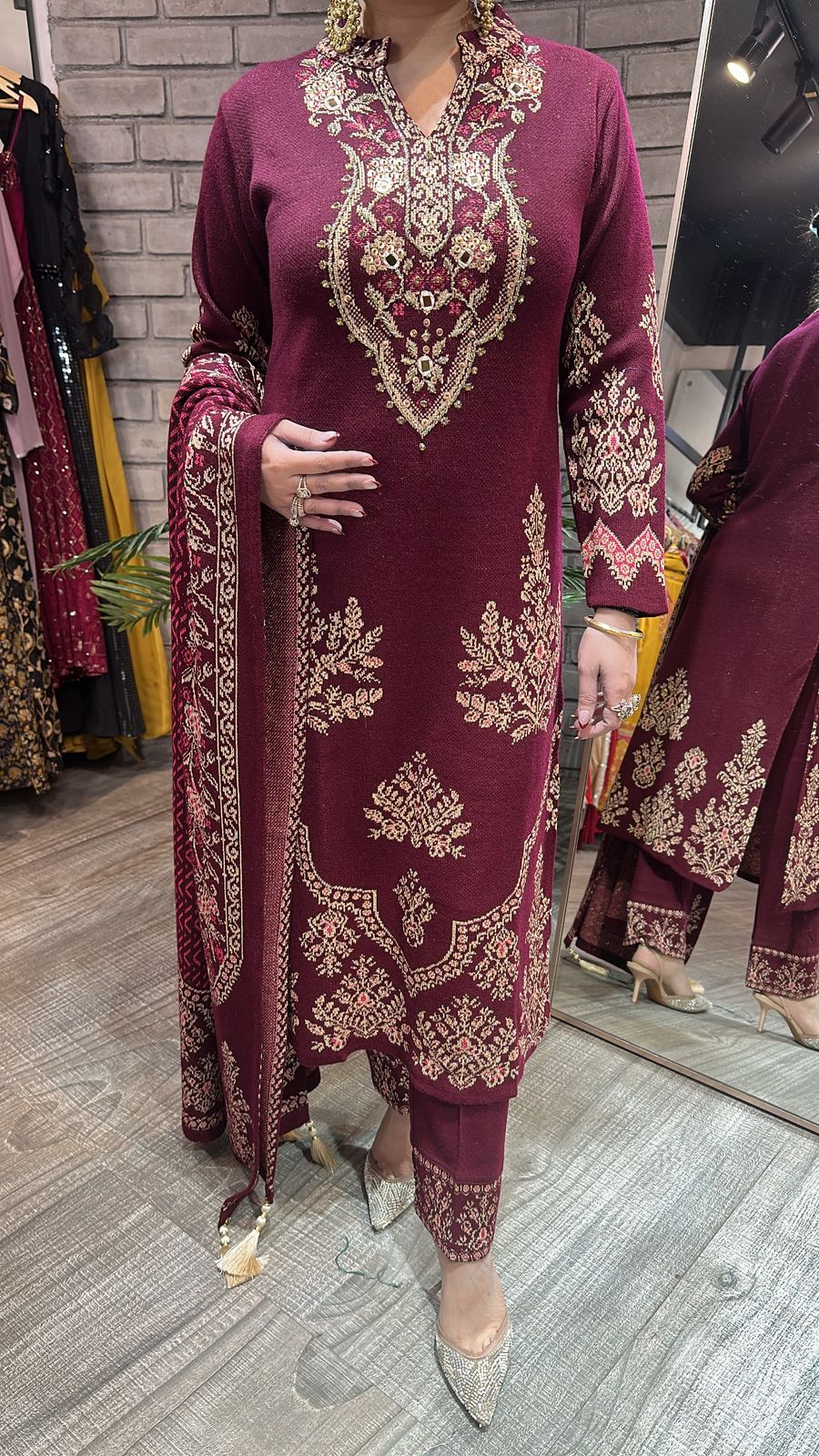 Rajma Mahroon Woolen Designer suit