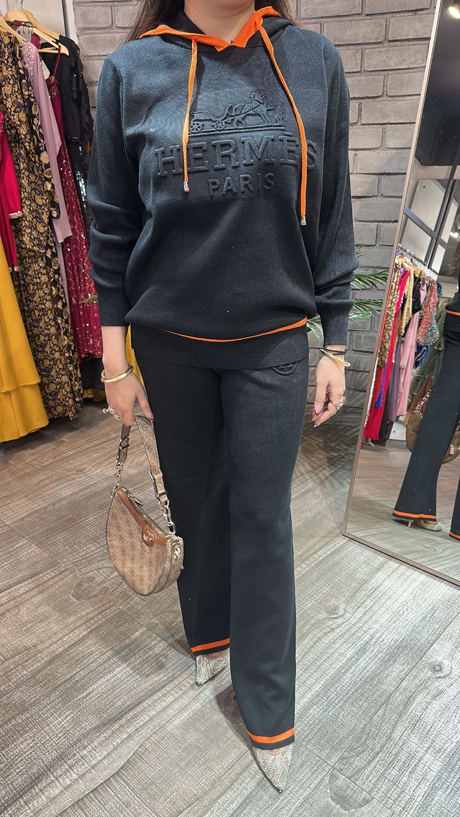 Oscar Black Woolen hoody cordset