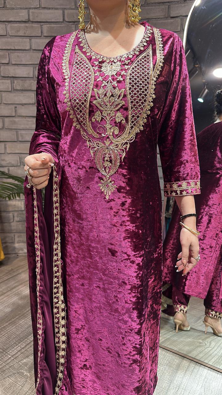 Amritsar Magenta Woolen Designer suit
