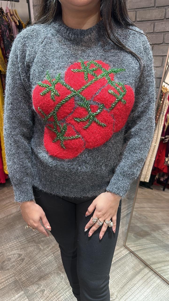 Santa Grey cherry sweater