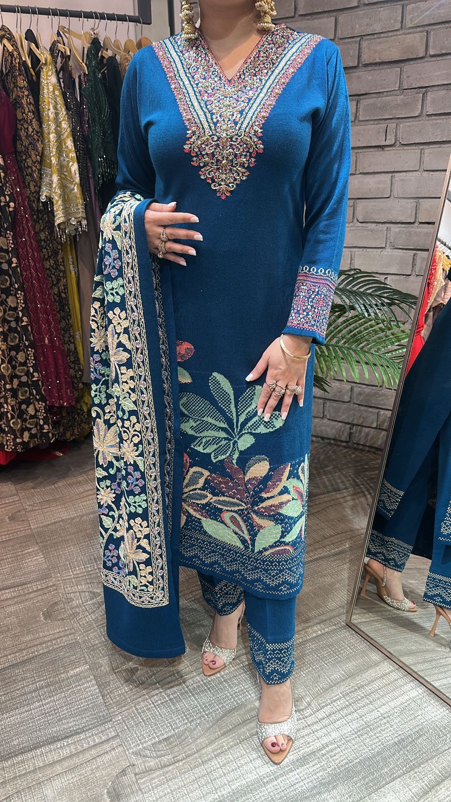 Kali Mirch Teal Blue Woolen Designer suit