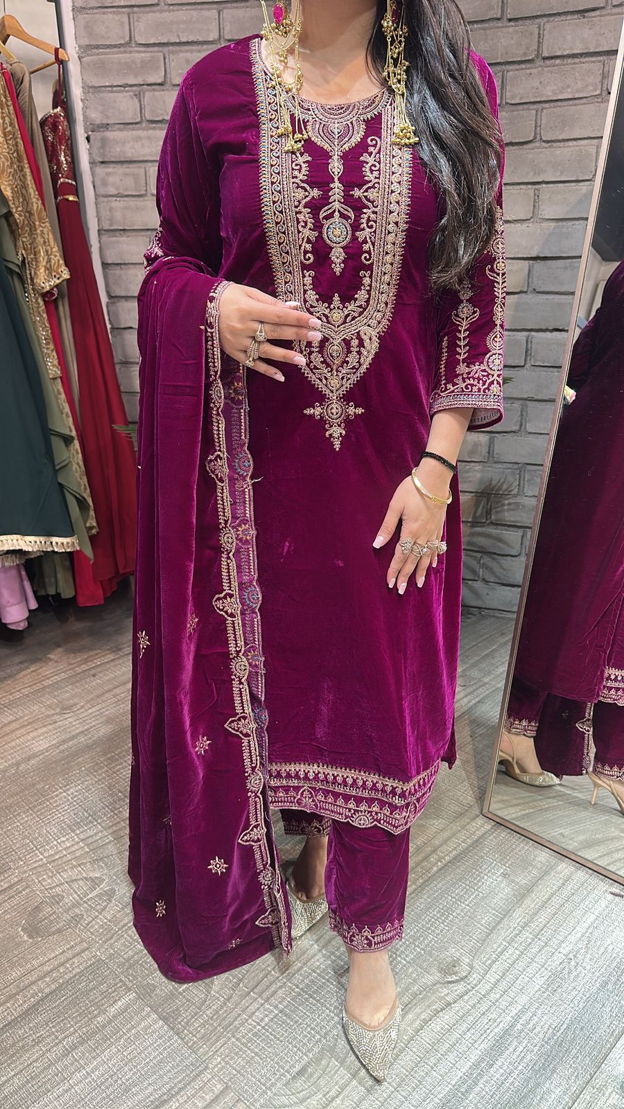 Gazab Magenta Velvet Suit