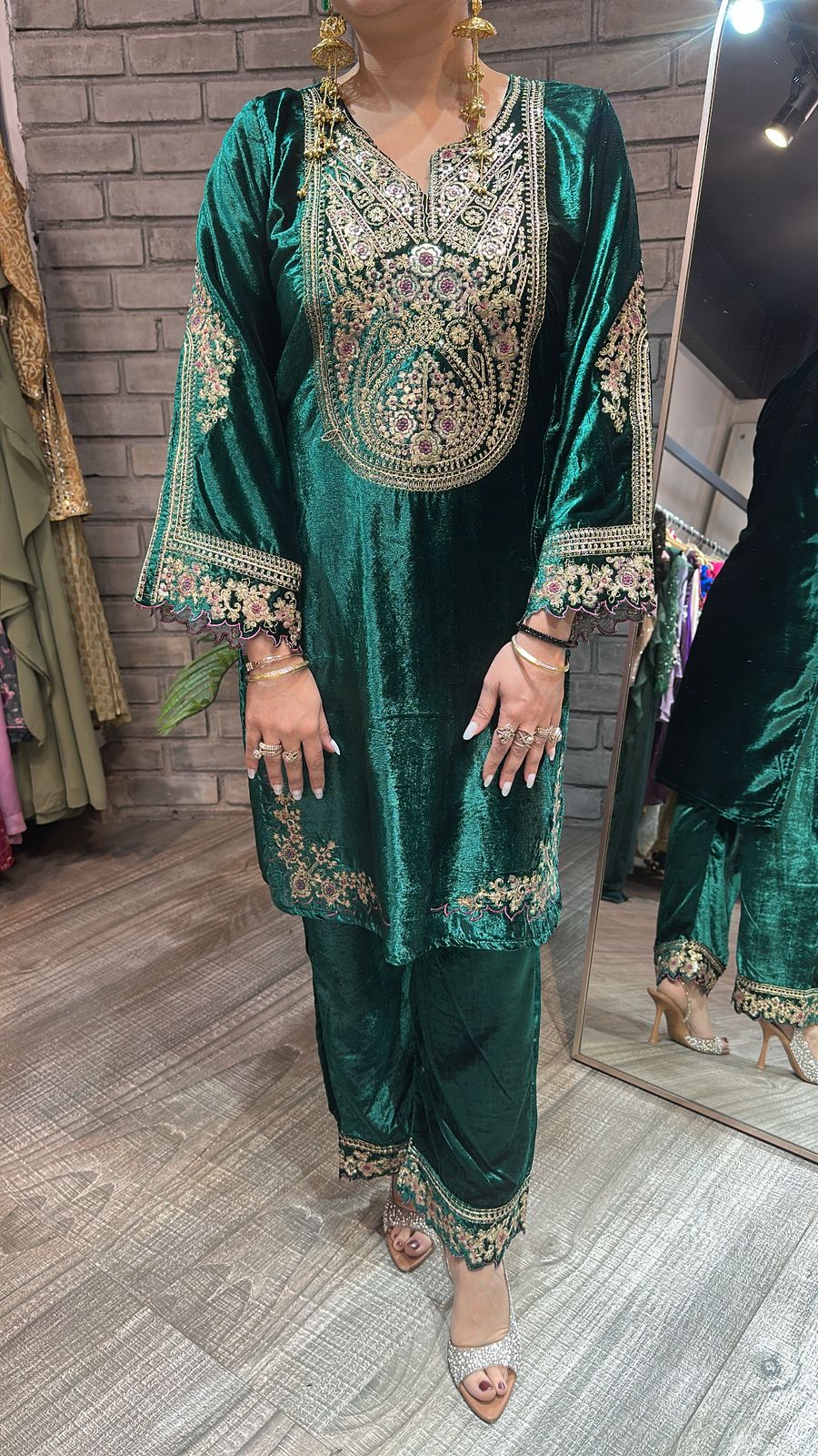 Zarish Bottle Green Velvet Cordset