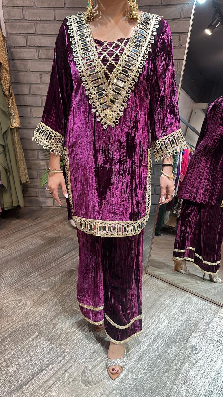 Aftaab Magenta velvet Cordset