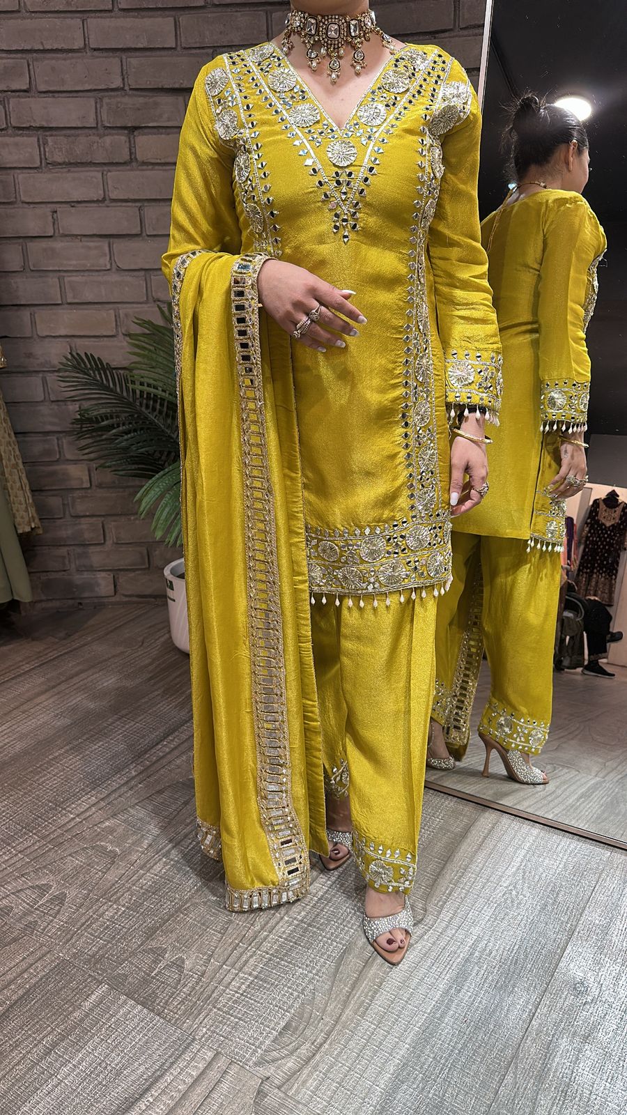 Ronak Yellow Mirror Designer suit