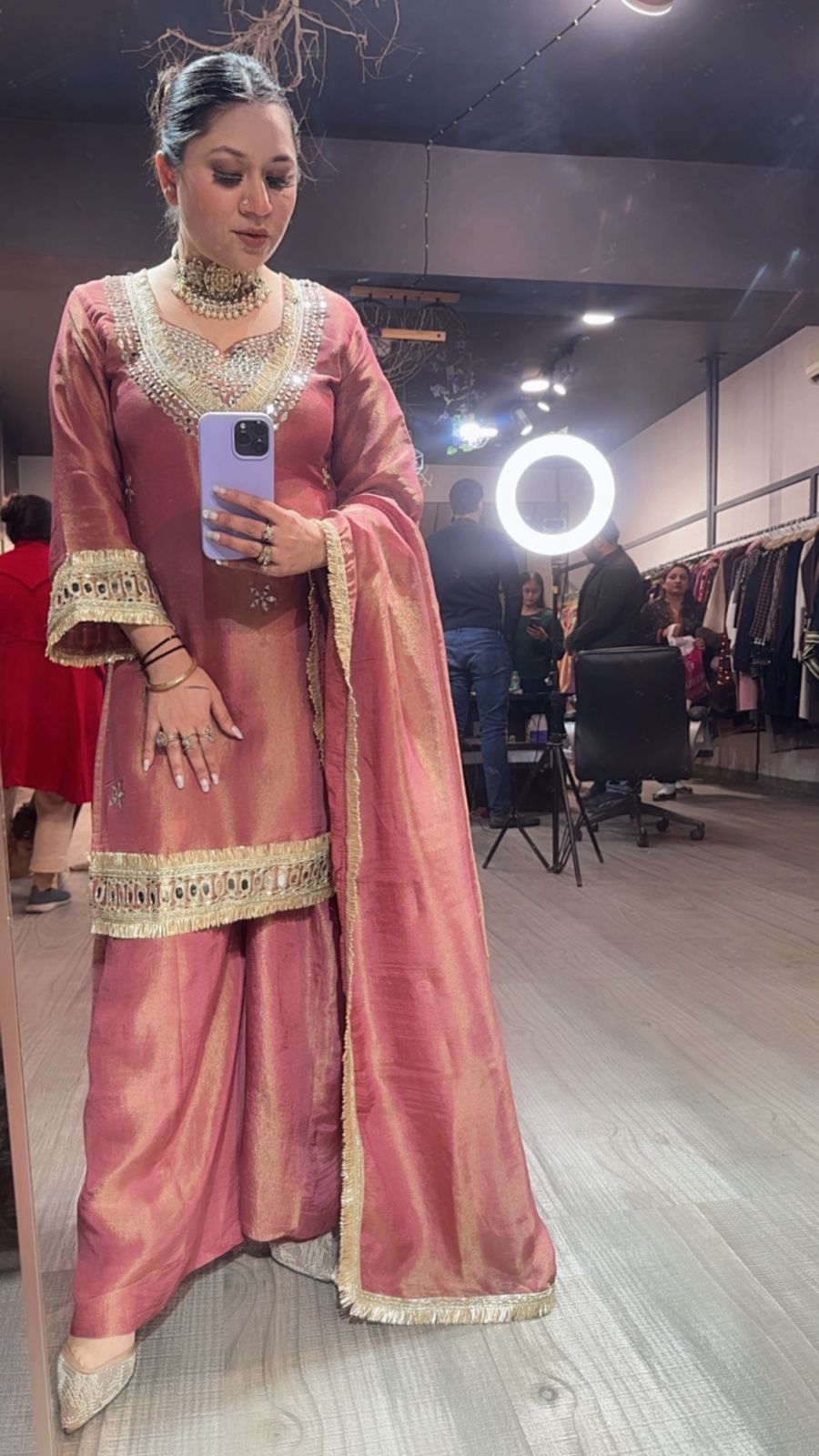 Rabha Onion Pink Mirror Designer suit