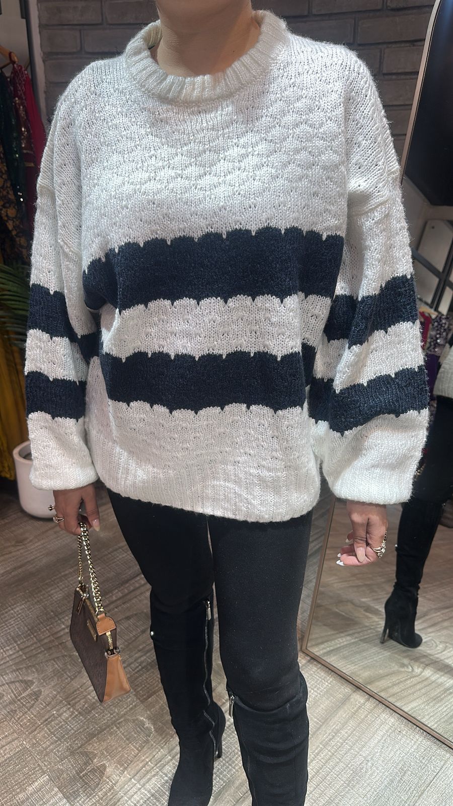 Soleil white Blue Woolen Sweater