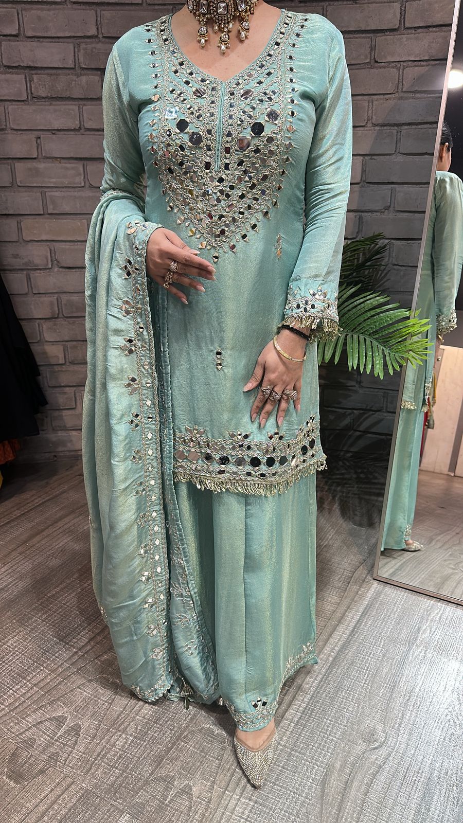 Basanti Aqua Mirror Designer suit