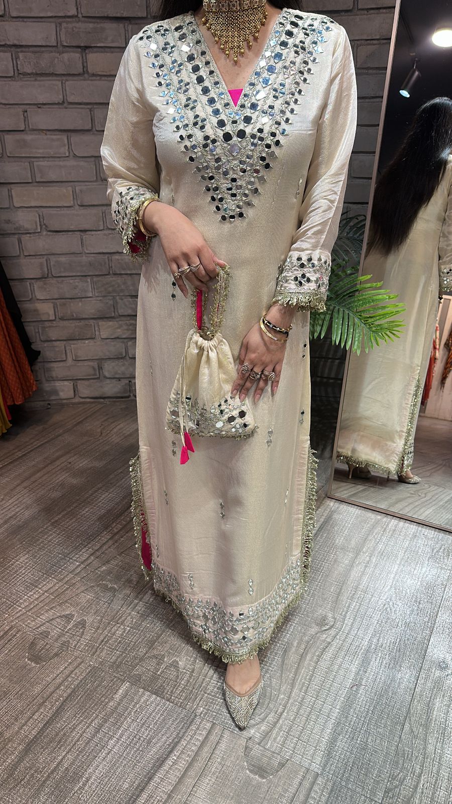 Kareena kapoor Ivory Mirror Dress with Potli